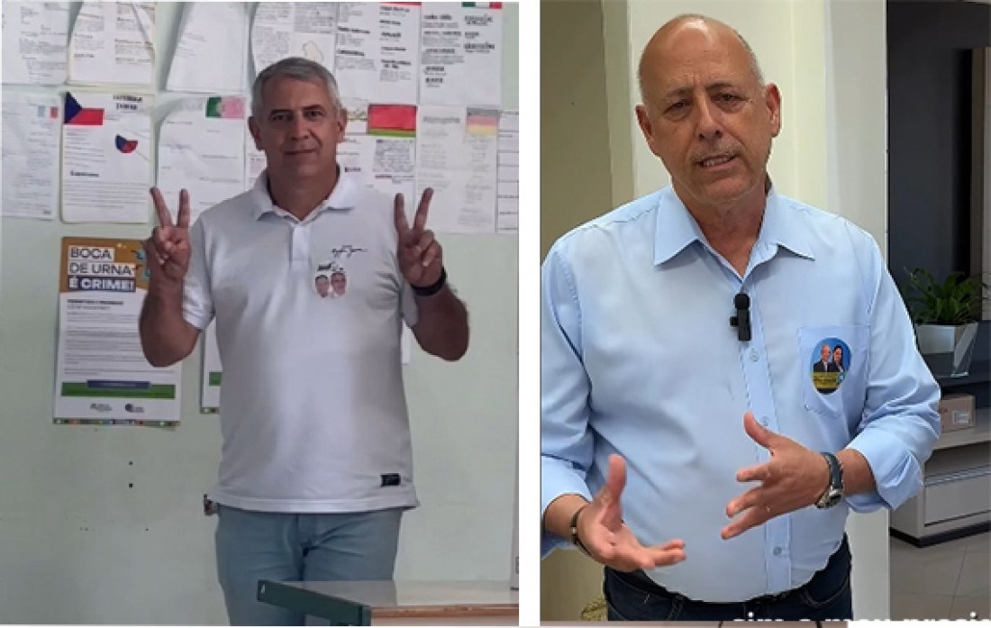 O vice-prefieto Joel (E) e o professor Airton polarizam a disputa em Ilhota