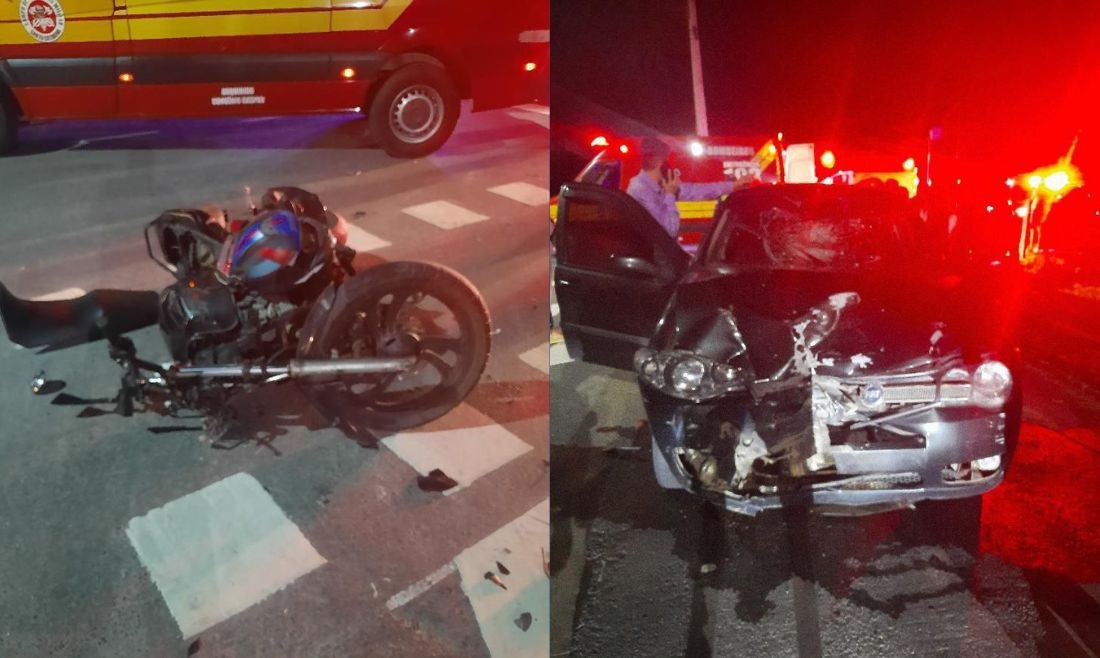 Motociclista é socorrido após colisão frontal com carro