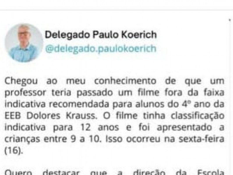 O post do prefeito Koerich