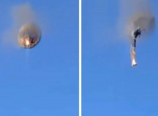 Depois de pegar fogo, o balão caiu em queda livre de uma altura de cerca de 300 metros