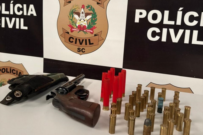 Arma e munições foram apreendidas na residência do suspeito