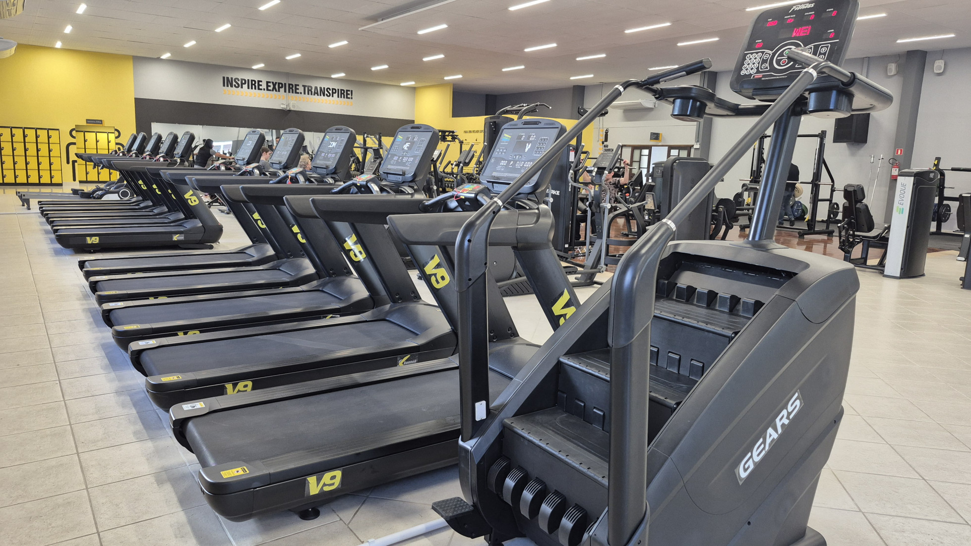 A academia de musculação tem uma série de estações funcionais