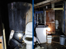 Os bombeiros realizaram o rescaldo com cerca de 100 litros de águ