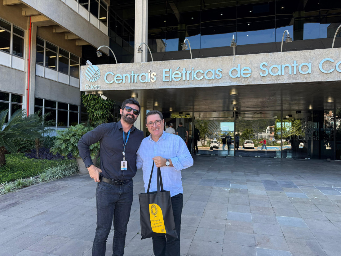 Presidente da Adjori SC/Brasil e diretor do Jornal Metas, José Roberto Deschamps, com o gerente de comunicação externa da Celes, Marcelo Tolentino da Rosa