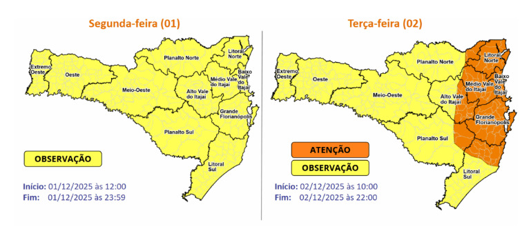 Chuva persistente, risco de temporais e granizo devem marcam segunda e terça-feira