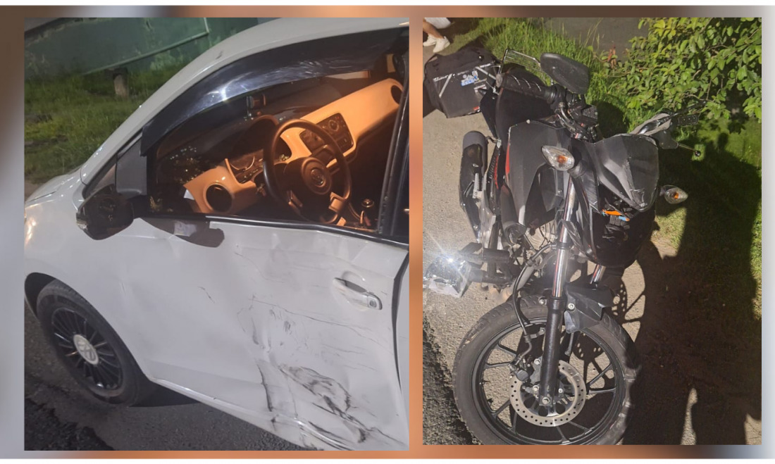 Colisão transversal entre moto e carro