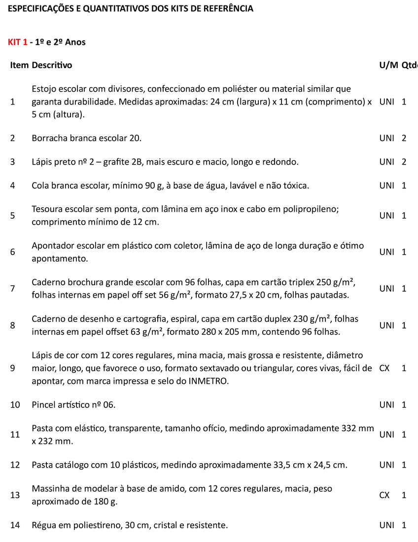 LISTA MATERIAL ESCOLAR 2026 - KIT 1