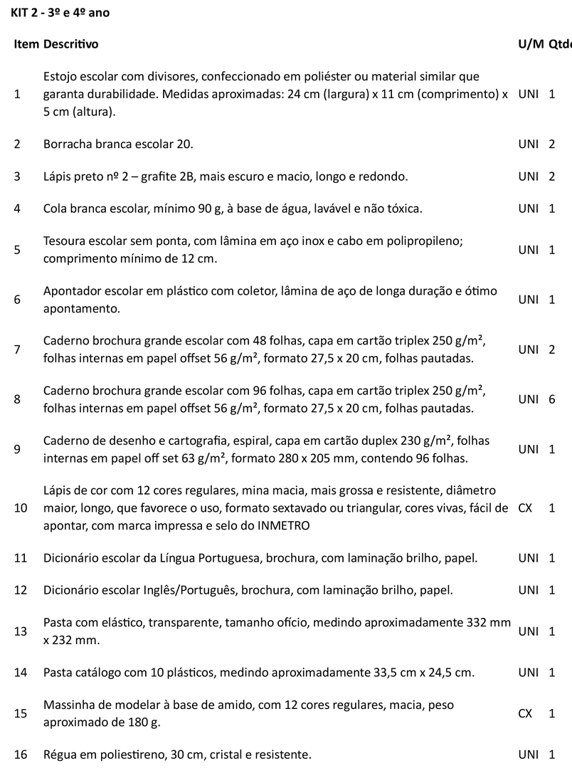LISTA MATERIAL ESCOLAR 2026 - KIT 2