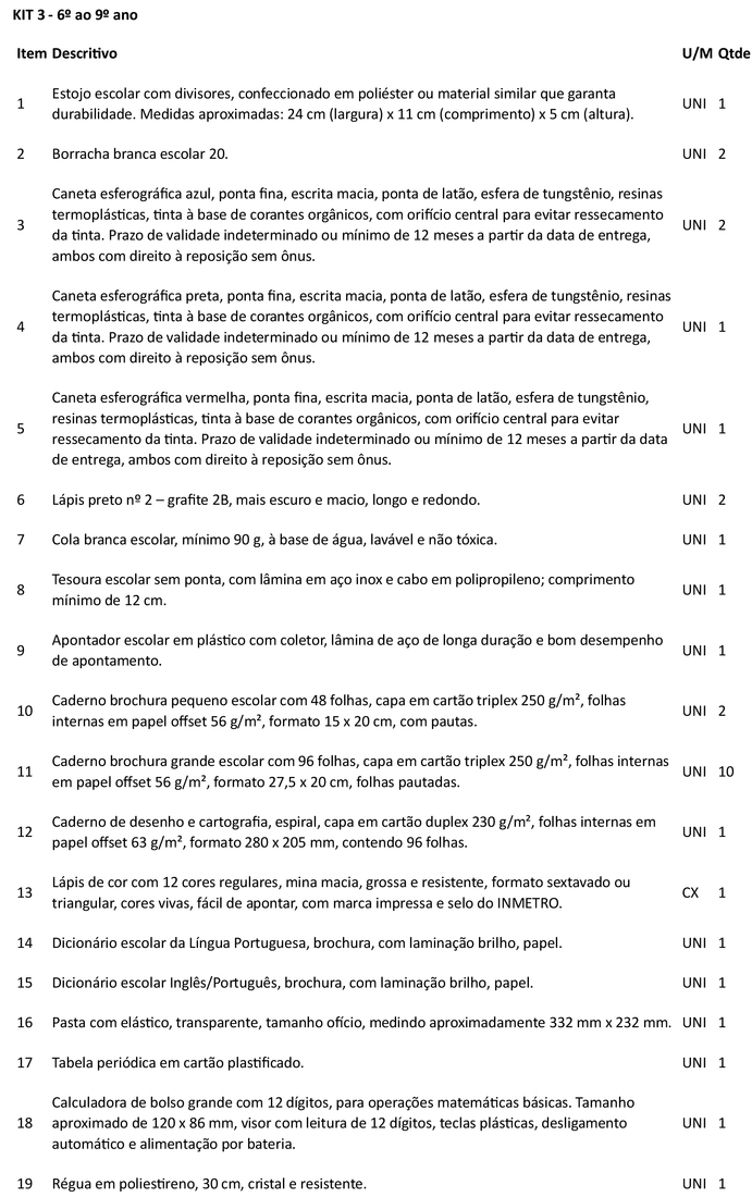 LISTA MATERIAL ESCOLAR 2026 - KIT 3