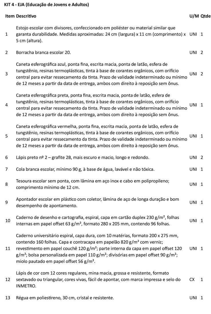 LISTA MATERIAL ESCOLAR 2026 - KIT 4