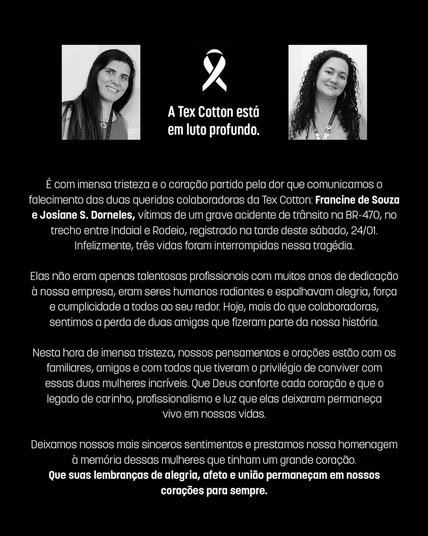 Mensagem da empresa onde Francine e Josiane trabalhavam