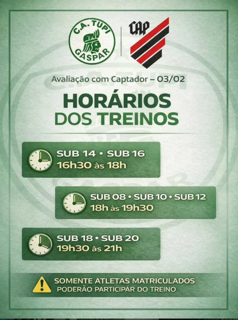 Acima, os hor&aacute;rios de treinos com observador nesta ter&ccedil;a-feira (3)