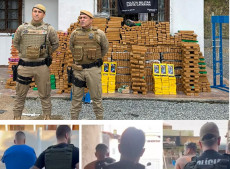 Acima, a droga apreendida em janeiro de 2025, abaixo, os tr&ecirc;s &uacute;ltimos presos