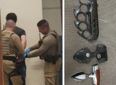 O momento da pris&atilde;o do agressor e as armas utilizadas por ele para ferir a v&iacute;tima