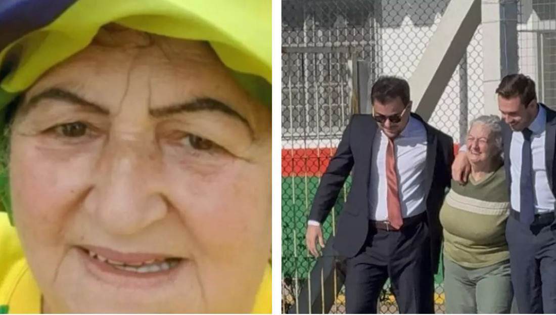 F&aacute;tima, em janeiro de 2023, e hoje deixando a penitenci&aacute;ria visivelmente emocionada