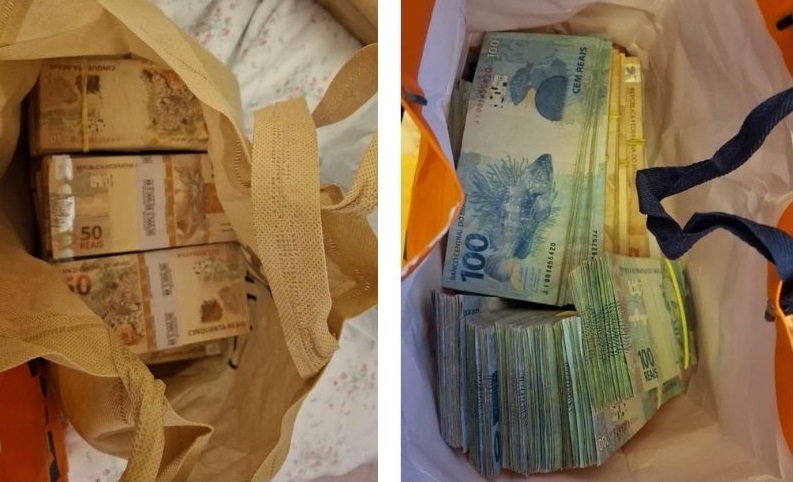 Imagens dvulgadas pela polícia mostram apreensão de grande quantidade de dinheiro nos endereços dos investigados