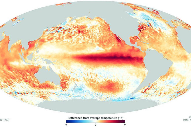 Mapa do planeta sob efeito do El Ni&ntilde;o