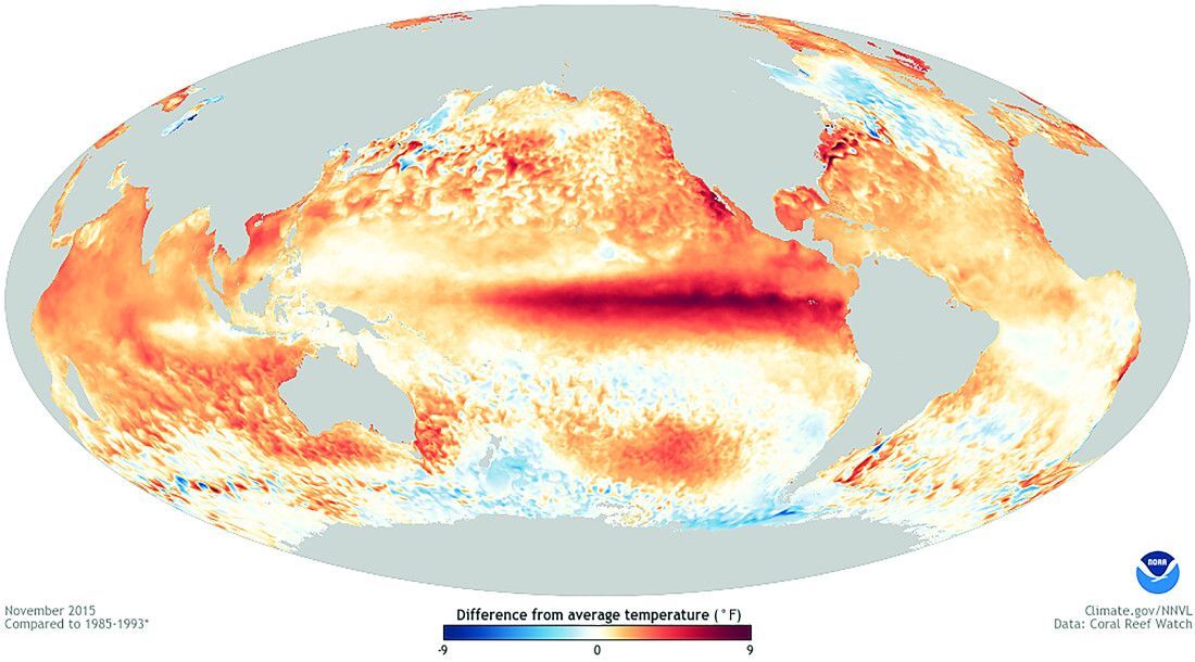 Mapa do planeta sob efeito do El Niño
