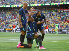 Endrick comemora o segundo gol do Brasil em Cleveland Cr&eacute;ditos: 