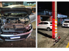 Ve&iacute;culo atingiu o poste e motorista evadiu-se da cena do acidente