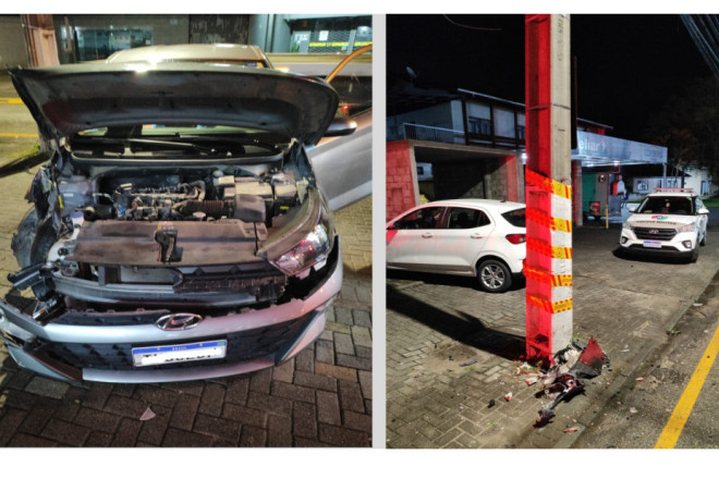 Ve&iacute;culo atingiu o poste e motorista evadiu-se da cena do acidente
