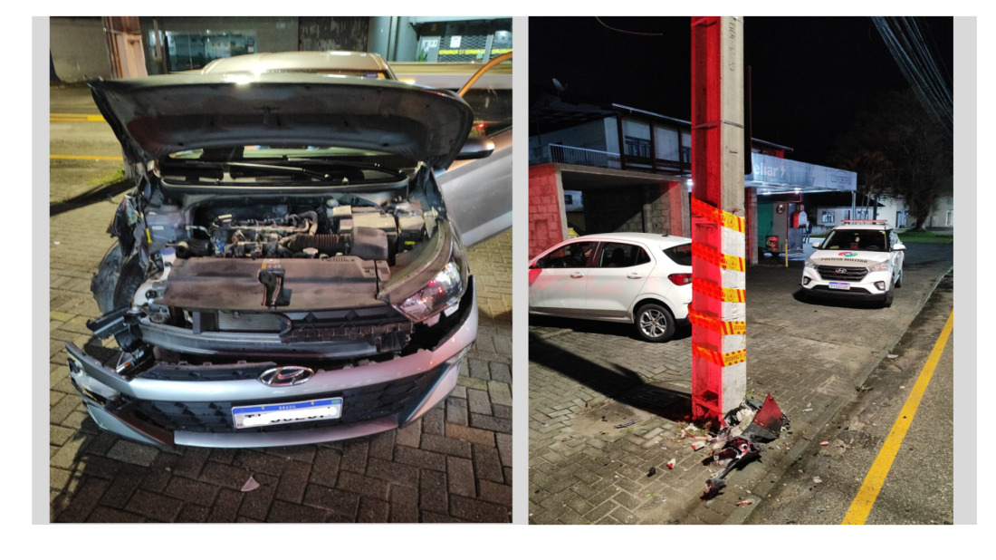 Veículo atingiu o poste e motorista evadiu-se da cena do acidente