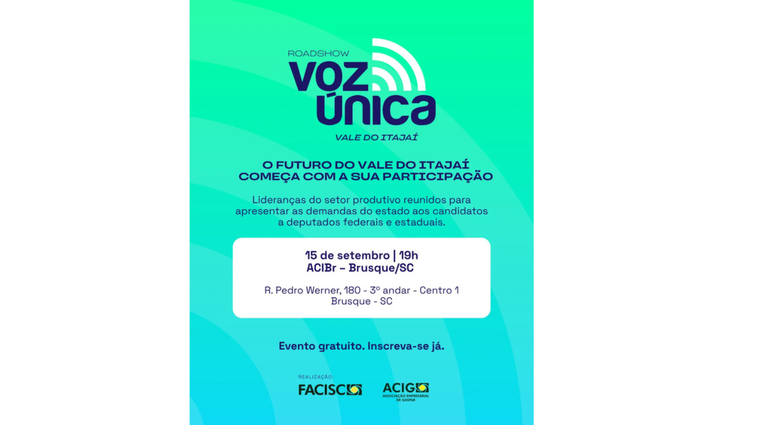 Evento, com a participação da ACIG, acontece no próximo dia 15, em Brusque
