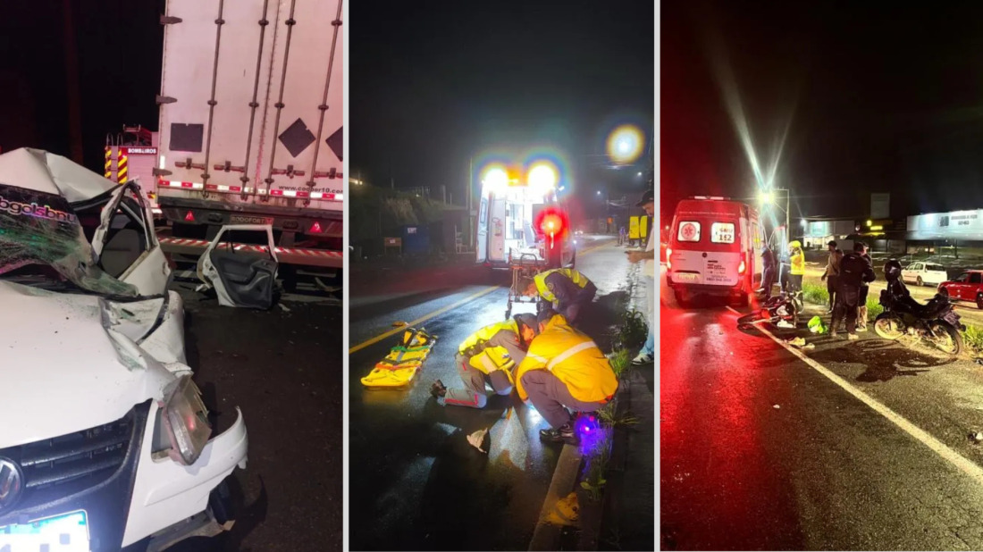 Veículo colidiu na traseira de um caminhão; em Gaspar, motociclista bateu num poste e na BR-470, o acidente envolveu duas motos e carro