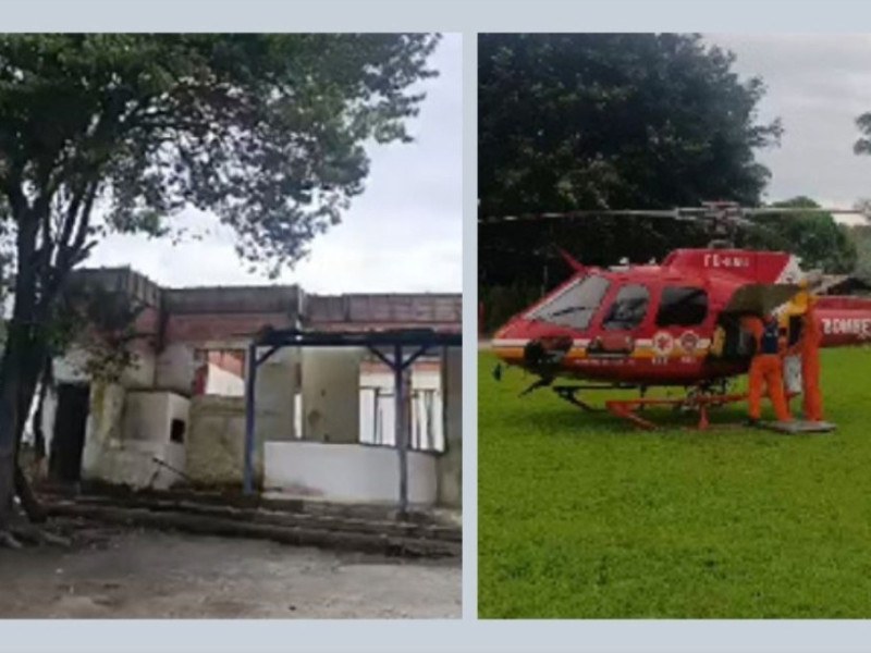 O local dos crimes e o helic&oacute;ptero Arcanjo 02, em socorro &agrave;s v&iacute;timas