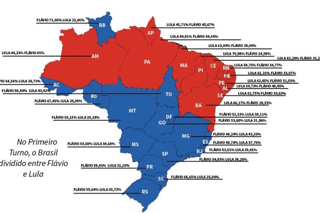 No Primeiro Turno, o Brasil dividido entre Fl&aacute;vio e Lula