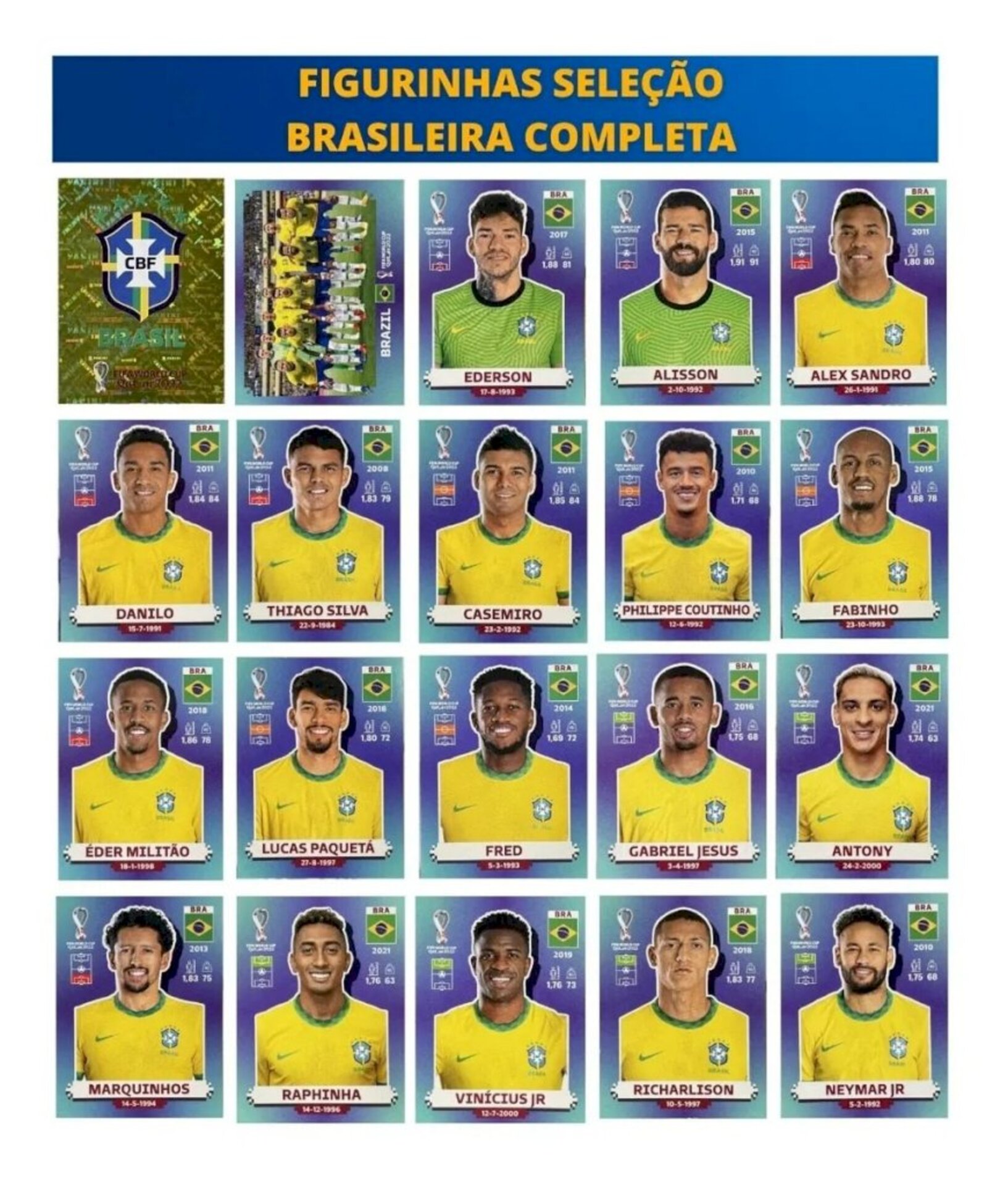 Dez jogadores convocados por Tite não estão no álbum de figurinhas da Copa